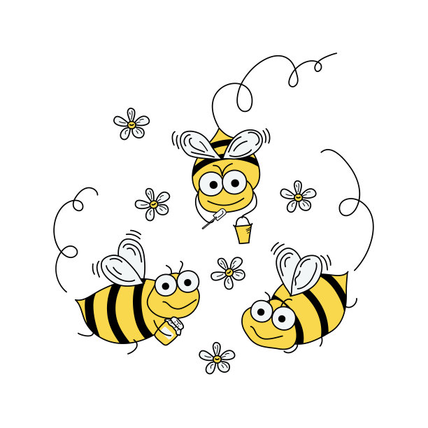 卡通的蜜蜂。涂鸦的昆虫。图片下载
