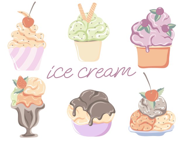 在白色背景上孤立的杯子里的冰淇淋集合图片下载