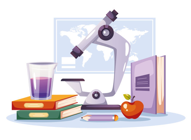 科学生物学学术化学分析实验室工作场所教育理念。矢量设计图形元素插图图片下载