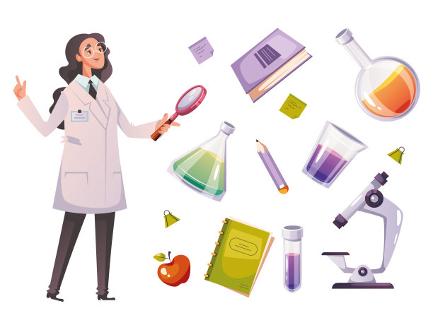 科学博士性格与实验分析生物化学医学家化学工具设备隔离集集插图图片下载