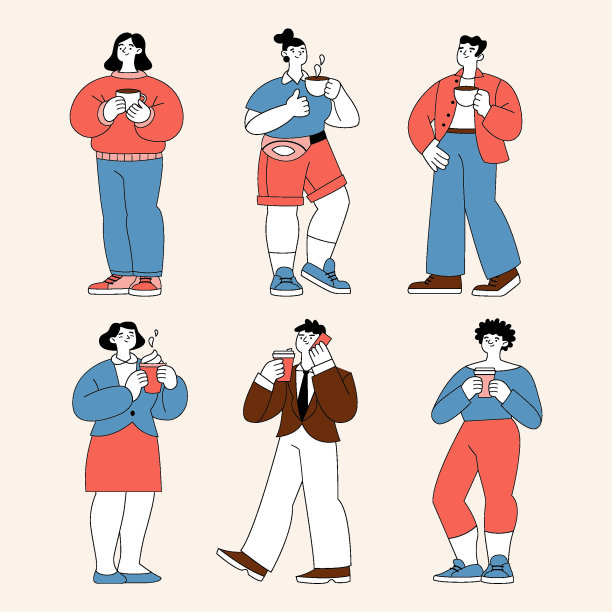 一套矢量插图的人物与咖啡图片下载