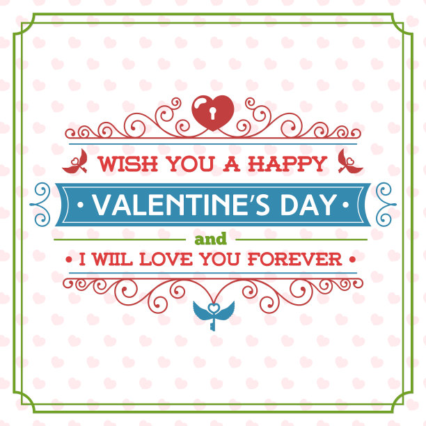 情人节贺卡心形背景，标签带有祝你情人节快乐的节日装饰元素。矢量图图片下载