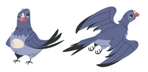 鸽子鸟性格动物喙具有不同的情绪和行动孤立集集概念。矢量图形设计元素插图图片下载