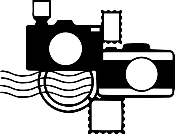 相机矢量剪辑艺术，黑色和白色图片下载