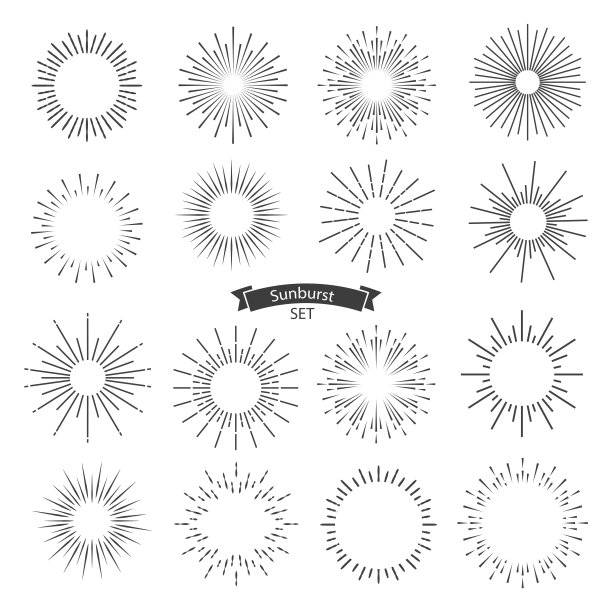 矢量太阳爆发黑色集合孤立在白色背景。矢量图图片下载