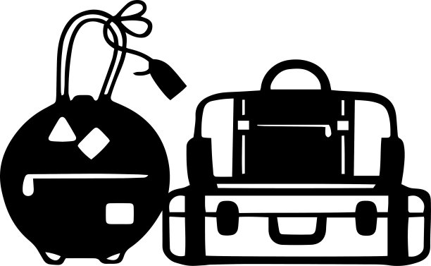 手提箱矢量剪辑艺术，黑色和白色图片下载