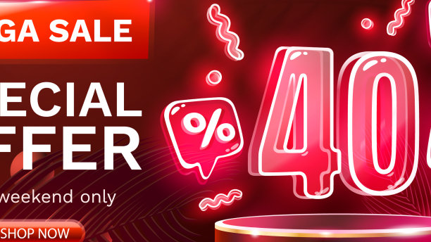 Mega sale特惠霓虹灯40折横幅图片下载