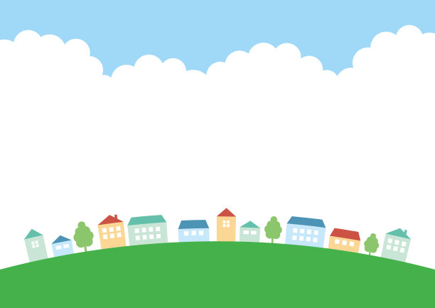 五颜六色的房子一字排开，天空作背景图片下载