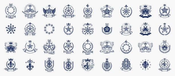纹章的纹章与星星大设置古董图片下载