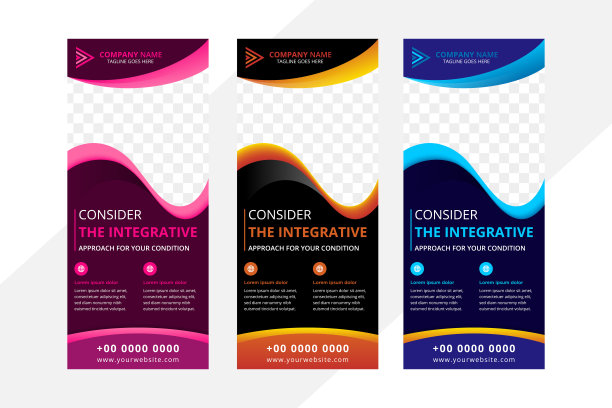 垂直布局中用于卷起横幅设计模板的波浪元素的收集图片下载