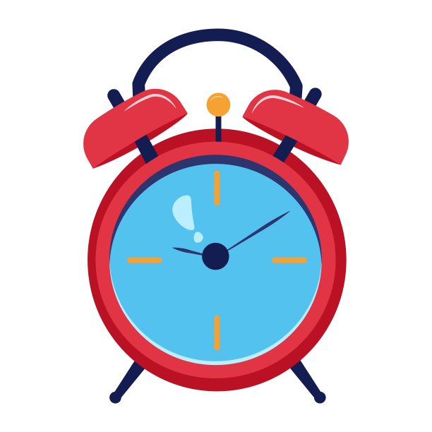 矢量插图的红色闹钟，孤立在白色背景。带有锤子的复古闹钟，款式平直。该起床上学上班了。响的闹钟。早....时间的象征。图片下载