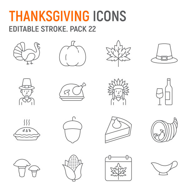 感恩节线图标设置图片下载