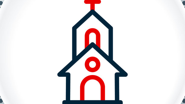 教堂建筑的图标线孤立在白色上图片下载