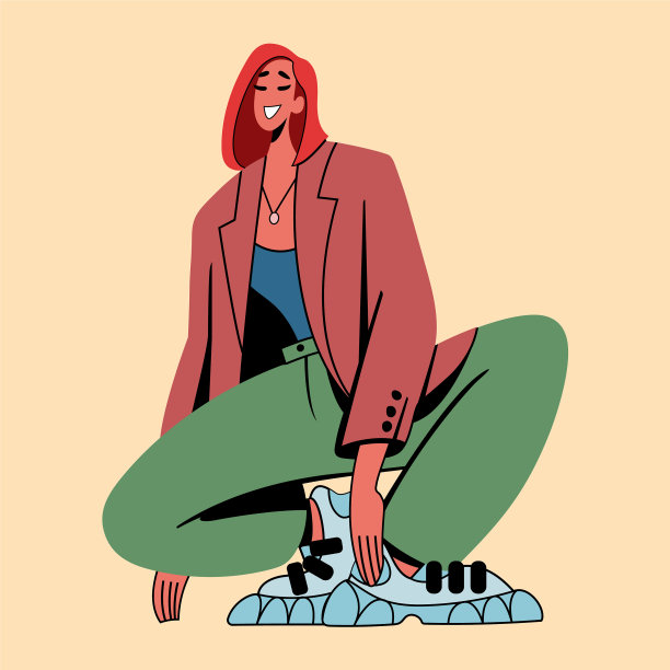 微笑女孩模特蹲平的风格图片下载