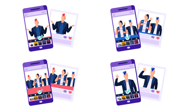 关于不同摇滚歌手的一组图片。穿着皮夹克发型的男人矢量插图图片下载