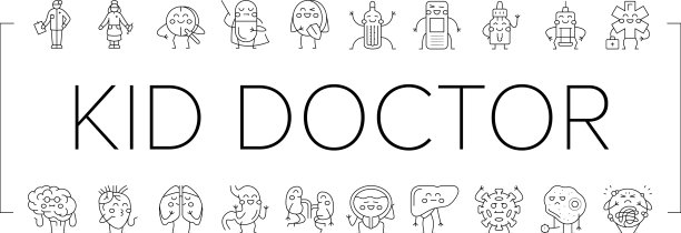 儿童医生疾病治疗图标集图片下载