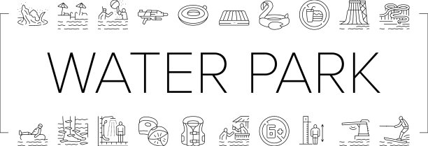 水上公园景点和游泳池图标设置图片下载