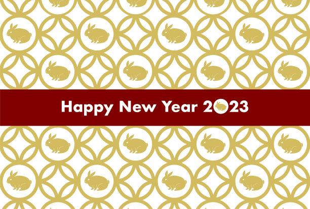 2023年的新年贺卡。兔年。兔子和日本传统图案。图片下载