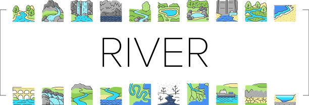 河流和湖泊自然景观图标集图片下载