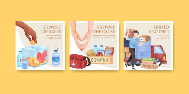 人道主义援助难民的横幅模板图片下载