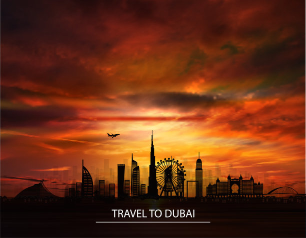 迪拜城市景观剪影图片下载