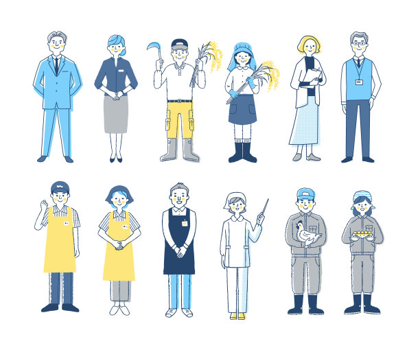 一组来自不同职业的12名男女图片下载