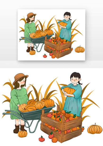 可爱橘子南瓜农民丰收日人们在丰收图片下载