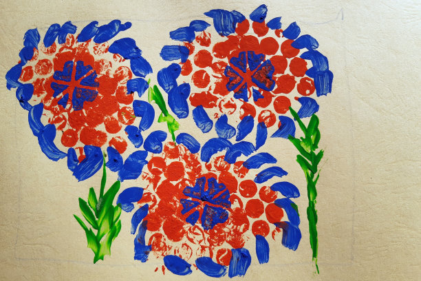 手工花卉设计。用丙烯颜料着色的艺术绘画图片下载