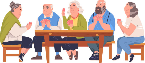 老友们坐在椅子上玩纸牌游戏图片下载