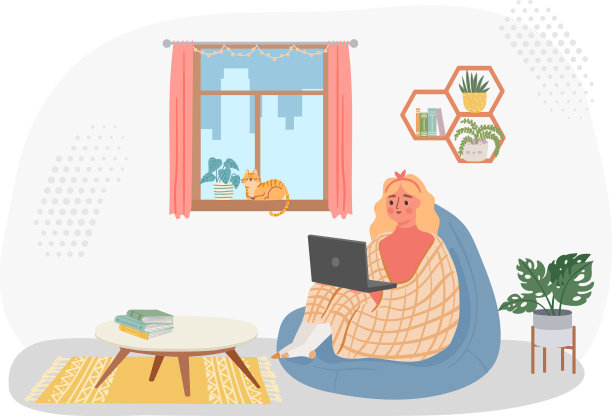在家工作的女人坐在椅子上用笔记本电脑图片下载