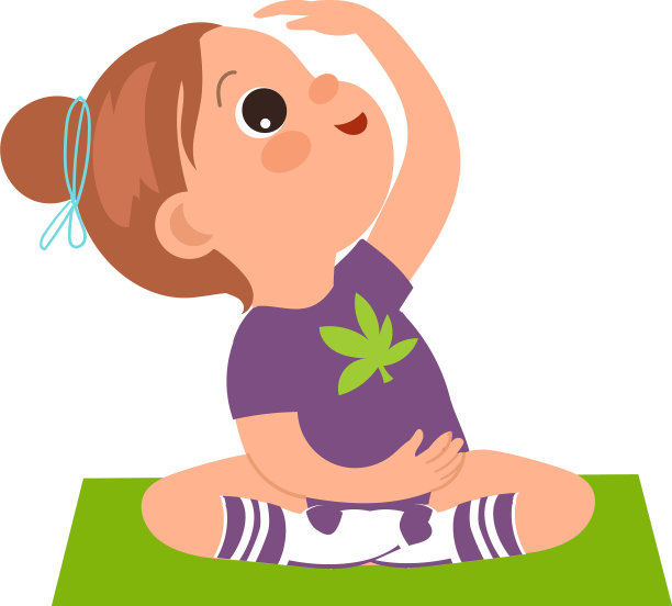 卡通小孩伸展在瑜伽垫上的快乐女孩图片下载