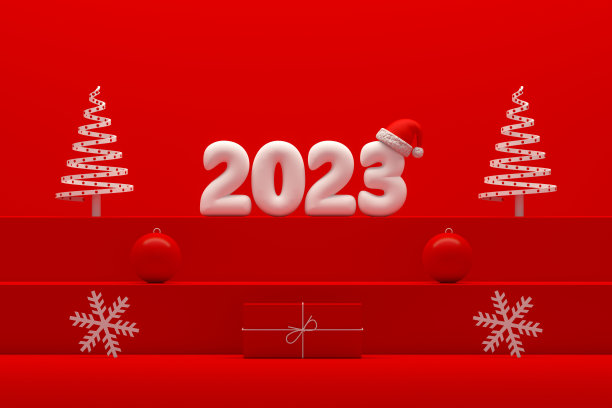 2023圣诞新年产品展示楼梯裙台红色背景图片下载