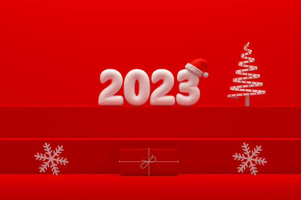 2023圣诞新年产品展示楼梯裙台红色背景图片下载