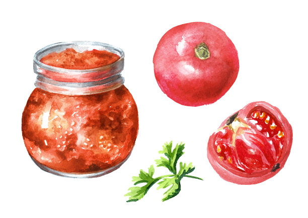 罐装西红柿，手绘水彩插图，孤立在白色背景图片下载