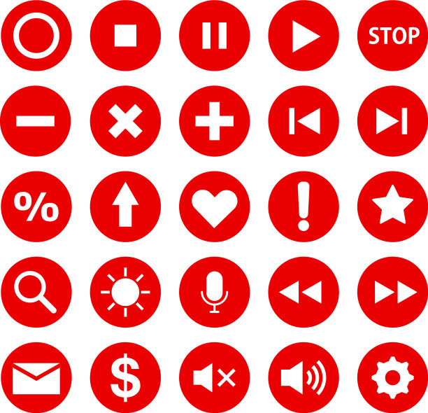 一组红色图标，可用于各种图片下载