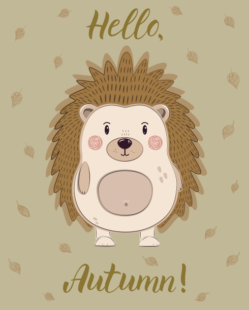 秋天明信片，可爱的刺猬矢量插图图片下载