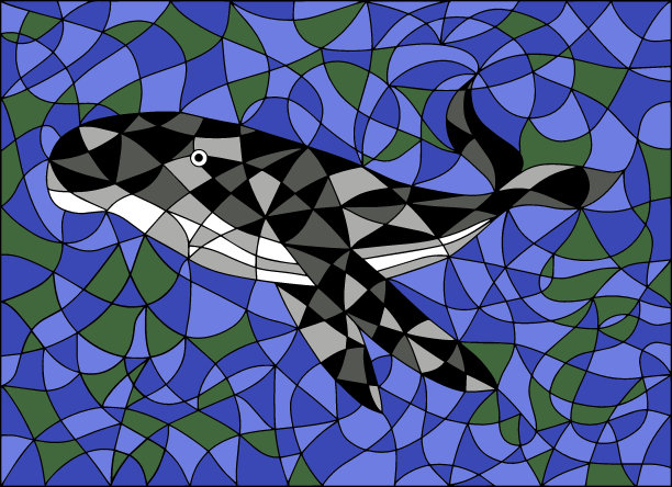 彩色插图在彩色玻璃风格与抽象鲸鱼。图片下载