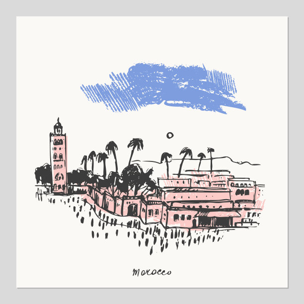 手绘摩洛哥城市建筑的城市草图图片下载