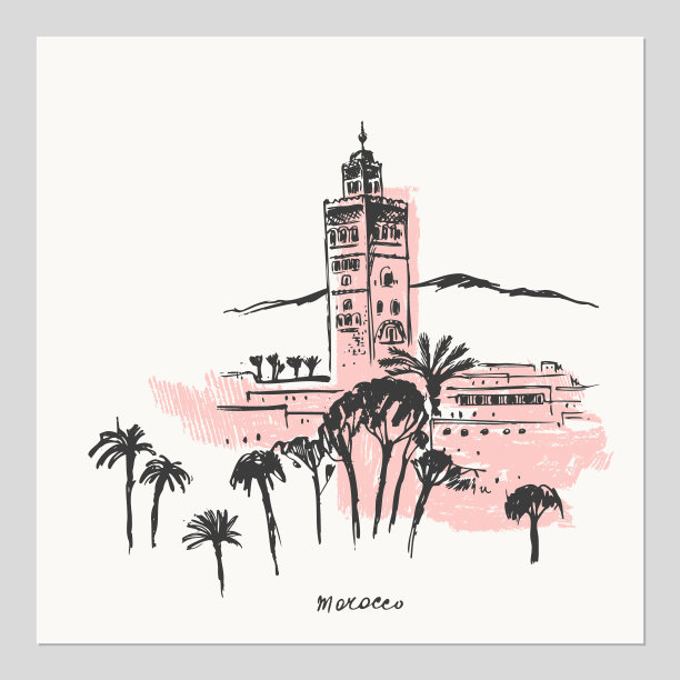 手绘摩洛哥城市建筑的城市草图图片下载