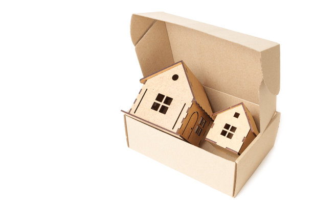 白色的纸板箱里装着两个玩具房子图片下载