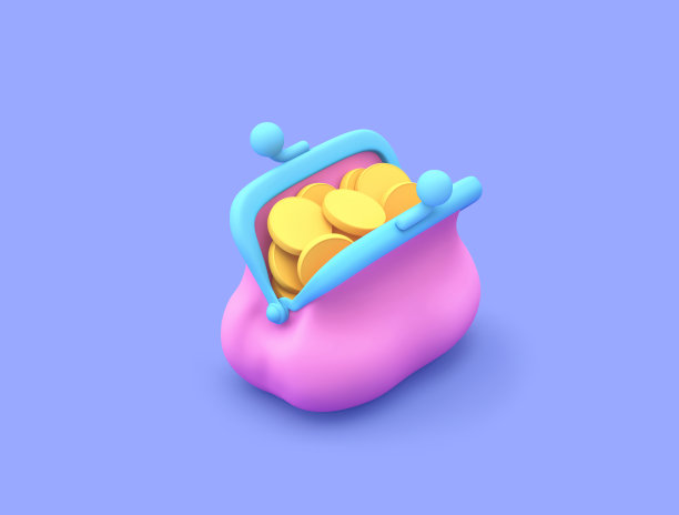 卡通粉色钱包与硬币。收入的概念图片下载