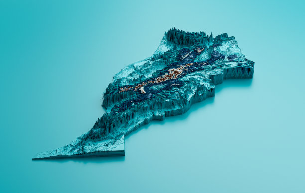 地形摩洛哥地图高度层高程着色光谱阴影浮雕地图3d插图图片下载