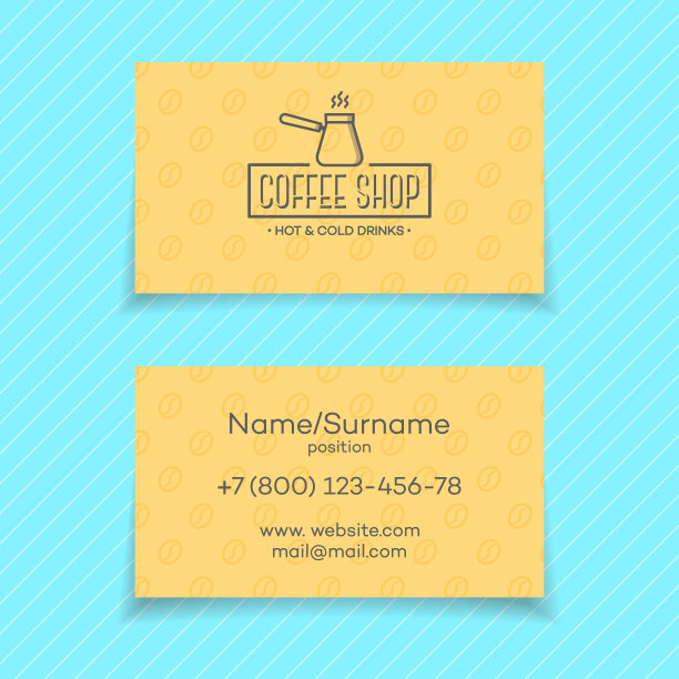绿松石背景上孤立的咖啡店名片。矢量设计元素，商业标志，标志，身份，标签，徽章等品牌对象的企业。矢量插图。图片下载