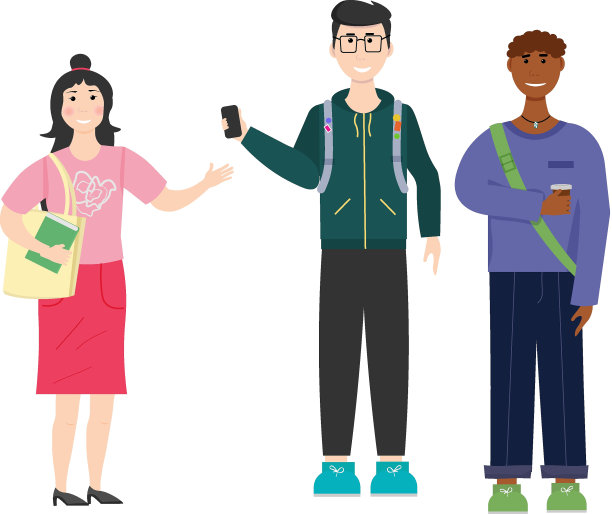 会见学生的朋友。女孩和男孩去上学。矢量插图。图片下载