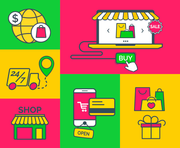 网上购物概念网站横幅与平面细线图标。用于广告图形、手机app、页面布局设计。矢量图图片下载