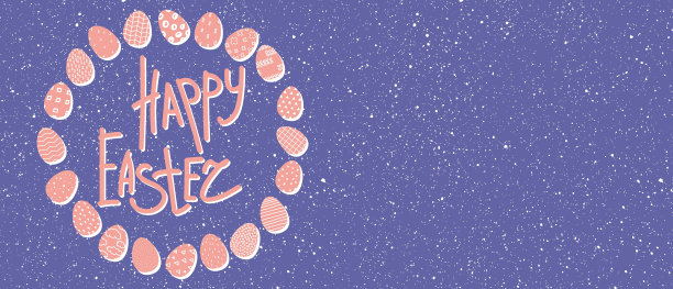 复活节快乐横幅。一个粉红色的鸡蛋花环图片下载