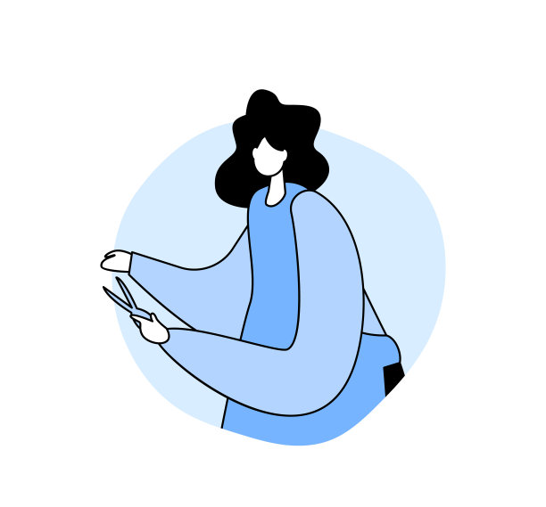 穿着围裙拿着剪刀的女性角色。提供理发服务的工具或设备的理发师或理发师图片下载