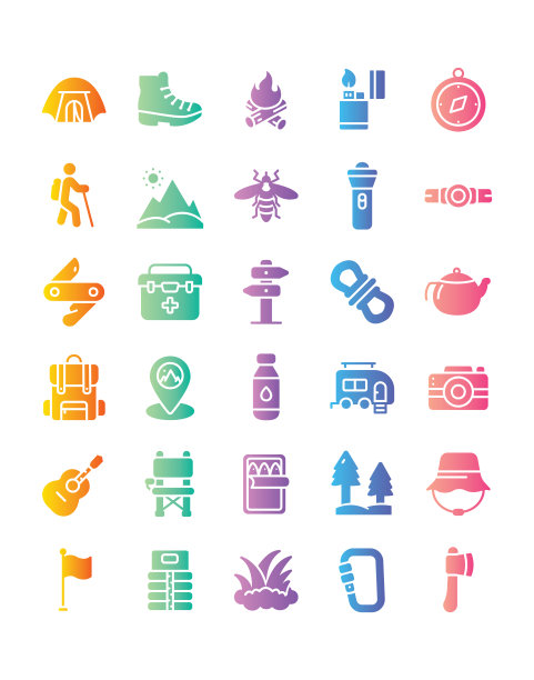 露营图标设置30孤立在白色背景图片下载