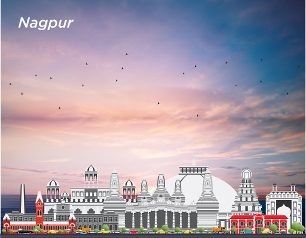 印度那格浦尔的城市天际线与灰色建筑图片下载