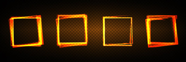 透明方形镜头，具有光效。抽象的闪闪发光的亮片。椭圆边界。辐射冲击。旋转线发光。力的能量元素。发光的圆形路径。闪亮的框架。向量广场图片下载